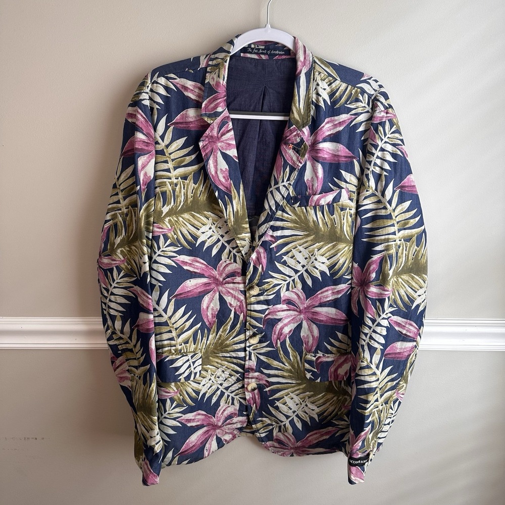 Scotch & Soda Mens Floral Tropical Printed Blazer XL Blue Resort Cruise Beach